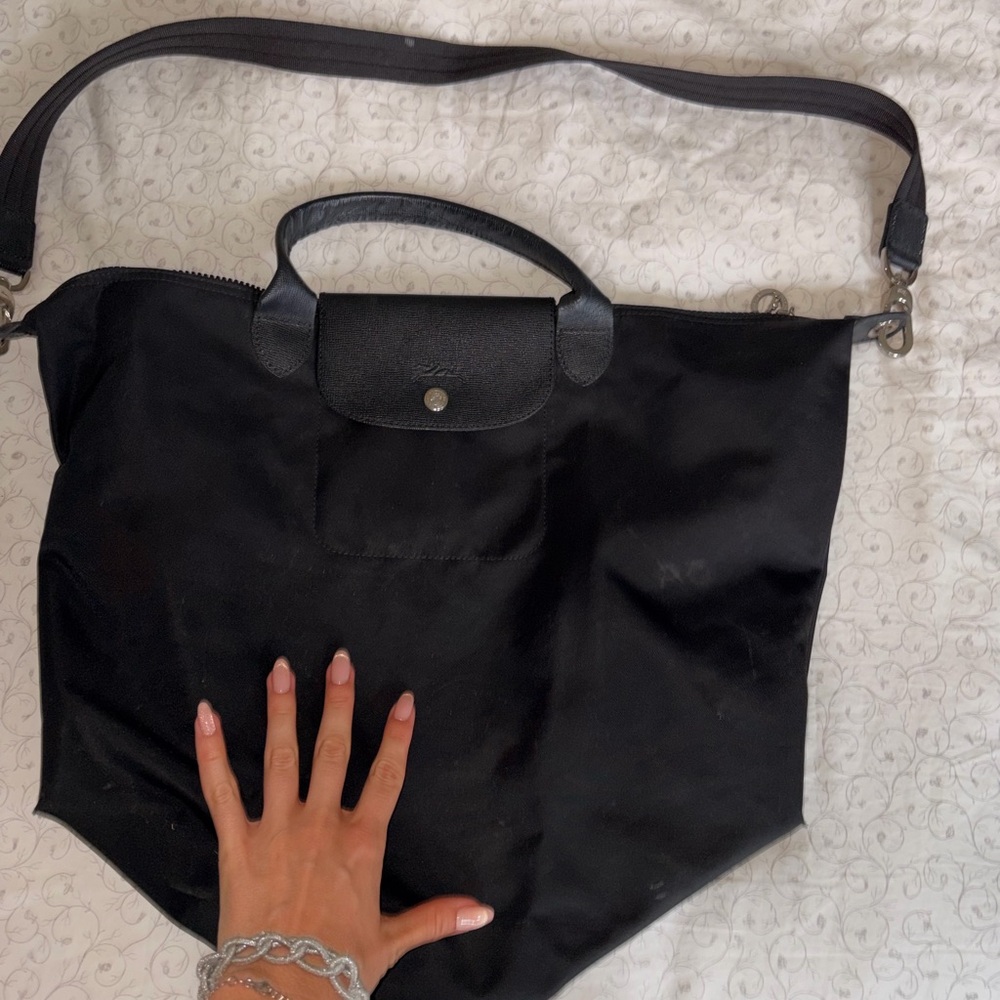 Longchamp Black Nylon Shoulder Tote with Top Handle - Picture 2 of 5